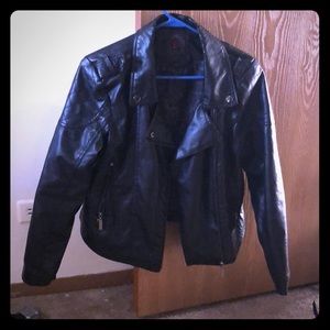 Faux leather jacket.